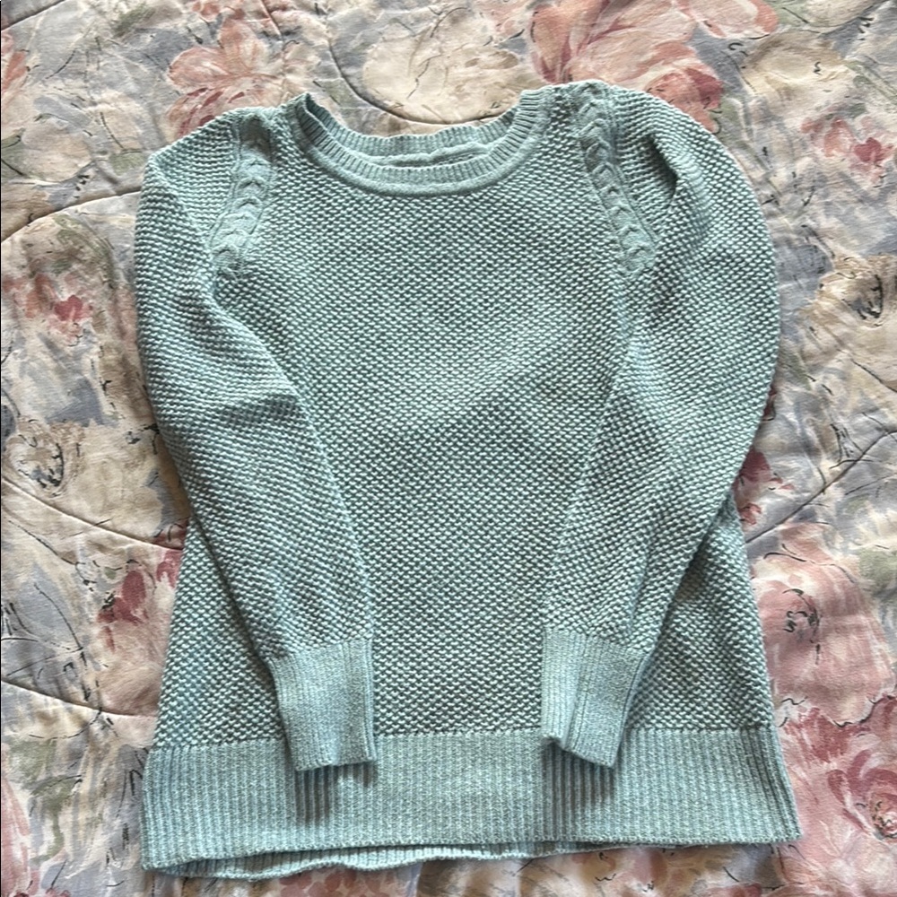 LOFT Green Crew Neck Sweater with Textured Knit